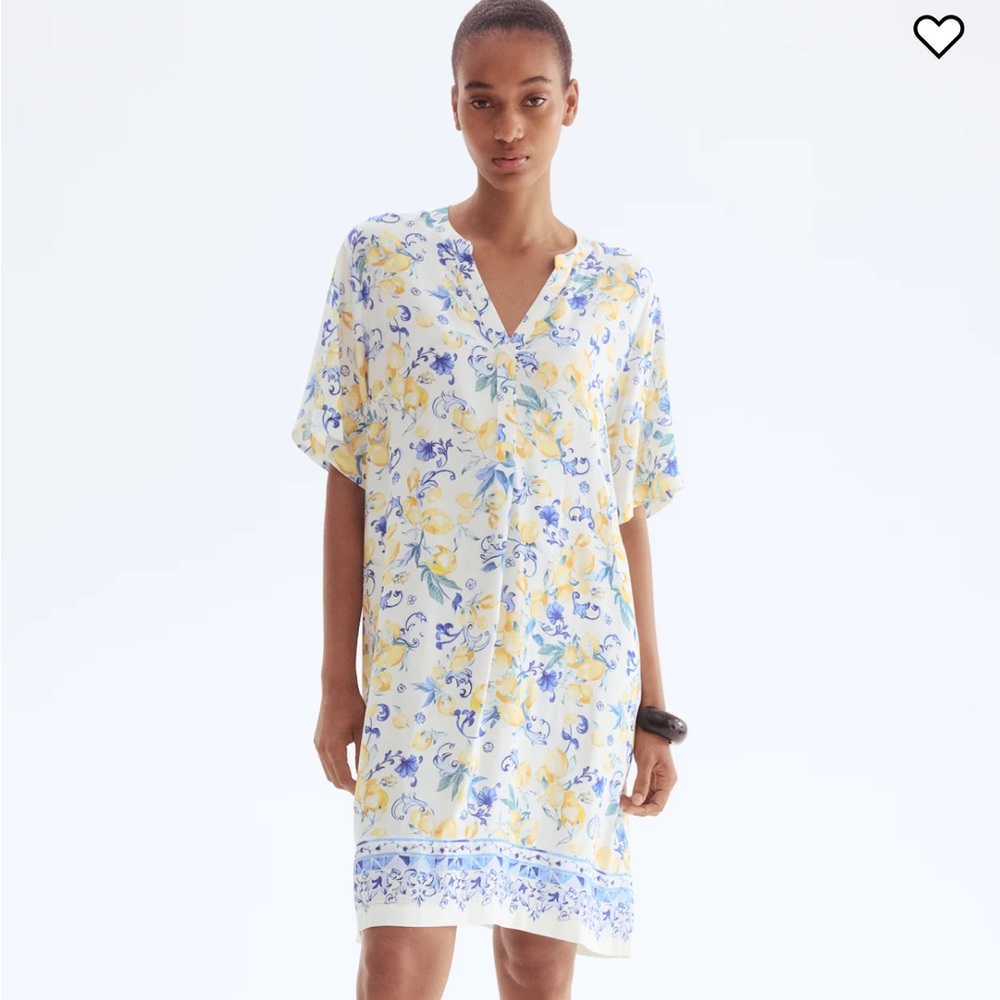 H&M White and Blue Lemon Dress